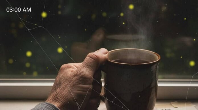 Arthritis Pain Relief Without Pills: Natural Approaches Veiny hand holding a coffee mug, fireflies visible.