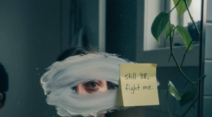 Anti-Aging Skincare Tips Dermatologists Swear By Smudged mirror, tired eye, "still 38, fight me" note.