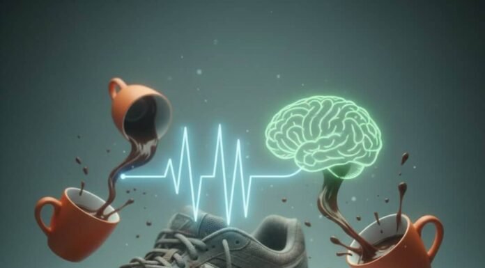 Can Exercise Be as Effective as Therapy for Anxiety? Sweaty running shoe, anxiety notes, heart-rate to brainwave.