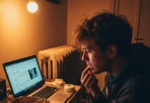 Oral Health and Disease Prevention: The Overlooked Connection Man with sore gums at laptop.