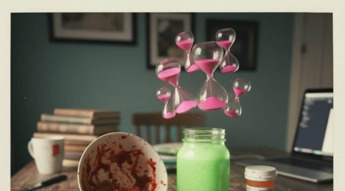 Longevity Diet: What to Eat for a Longer, Healthier Life Kimchi, smoothie, pills, and floating hourglasses on a table.