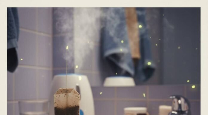 The Best Nighttime Routines for Radiant Morning Skin Honey-oat mask jar, tea bag, and steamer on a cluttered bathroom counter.