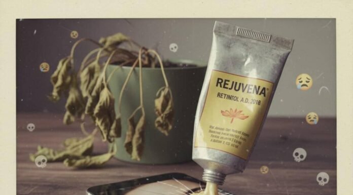 Skincare Mistakes That Are Making You Look Older Expired retinol, cracked screen, and wilted plant.