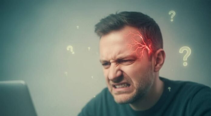 Stroke Warning Signs Most People Overlook Stressed man working on laptop with burger and coffee.